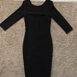 Express Woman XS Black Long Sleeve Dress BodyCon Style Gold Back Zipper Like New